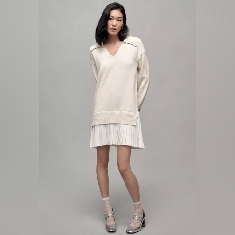 Anthropologie English Factory Twofer Dress Sweater Layer dress cream white small